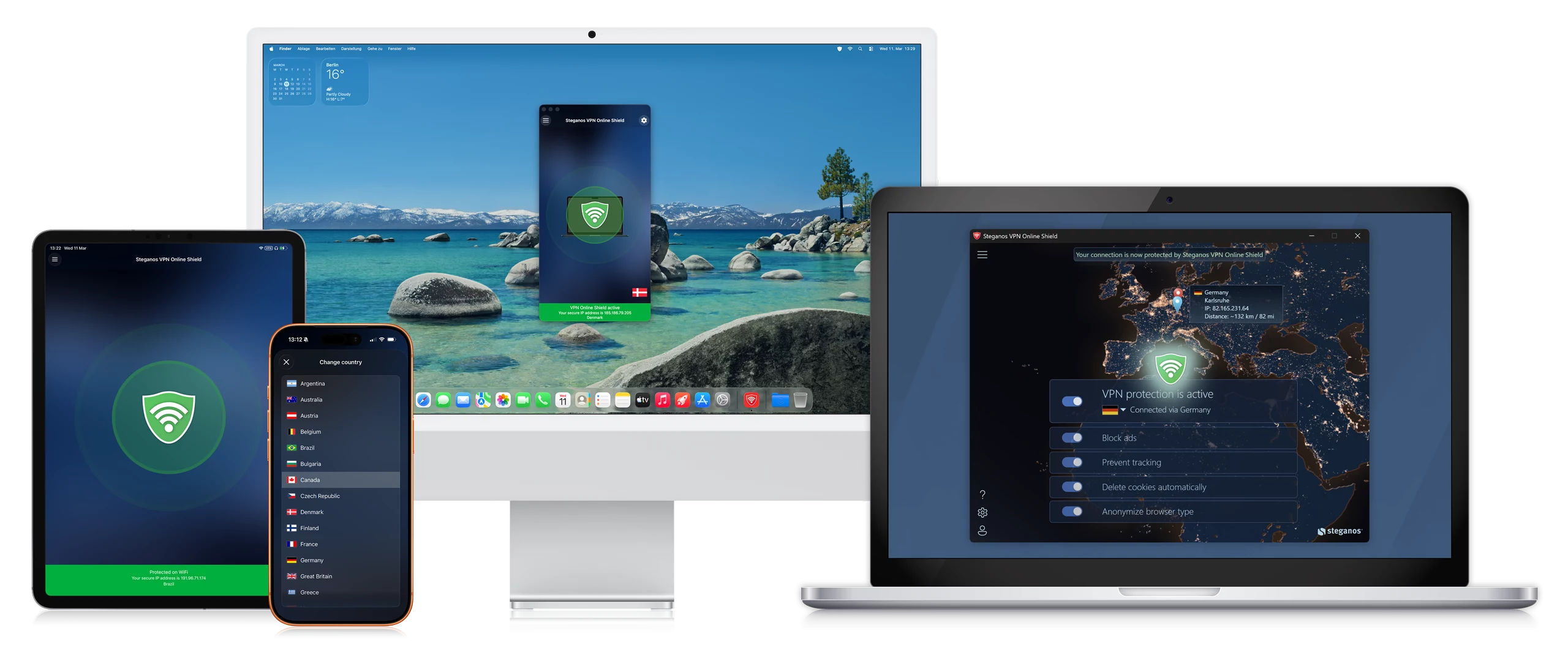 Steganos VPN Online Shield på pc, bærbar, smartphone og tablet